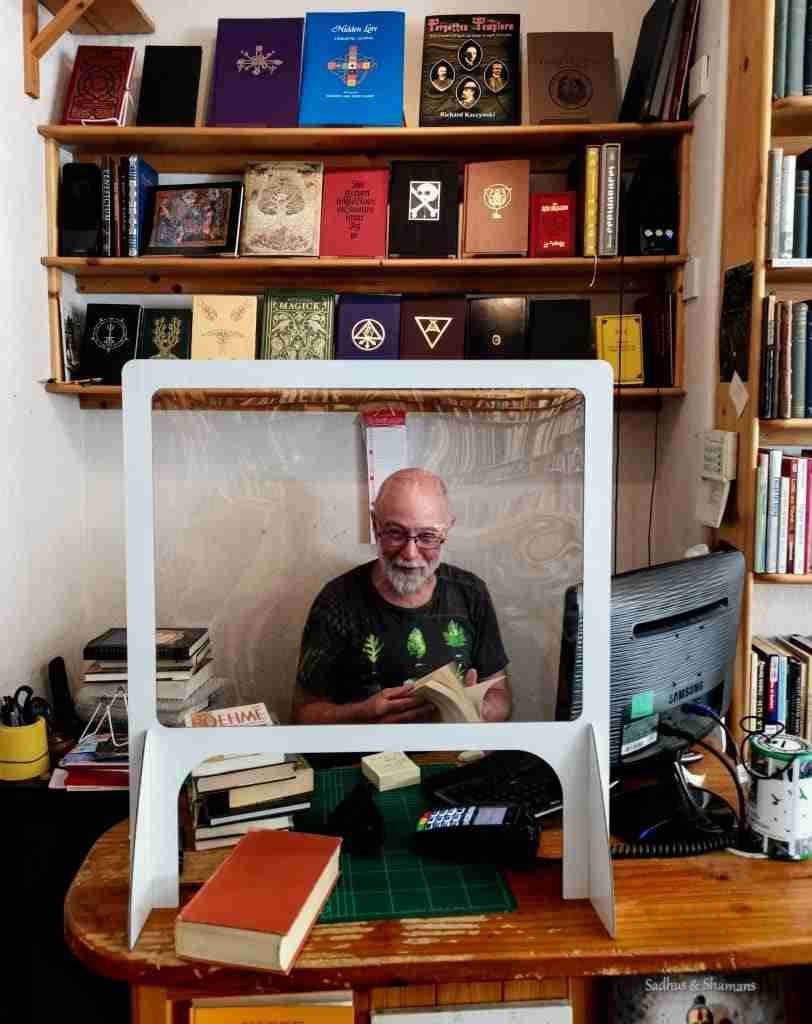 gareth Mills in Courtyard Books in Glastonbury