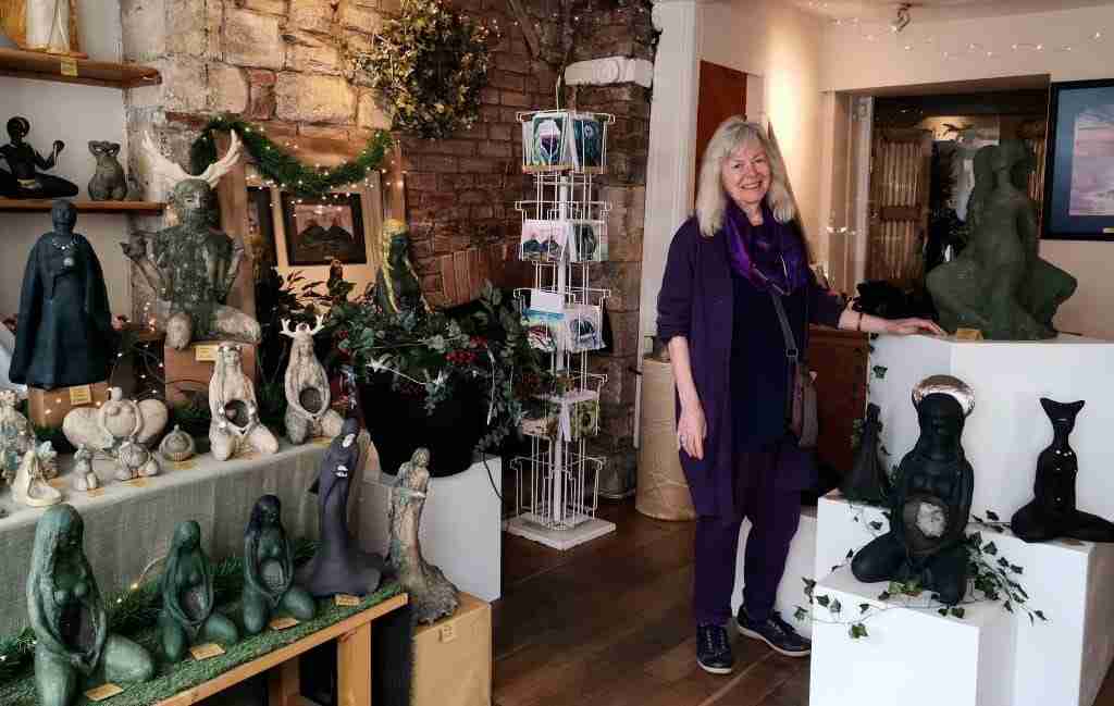 Sculptor Phillipa Bowers in her Glastonbury Shop